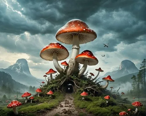 Attack of the killer mushrooms,mushroom landscape,mushroom island,toadstools,mushrooms,medicinal mushroom,forest mushroom,fantasy picture,forest mushrooms,umbrella mushrooms,situation mushroom,agaric,