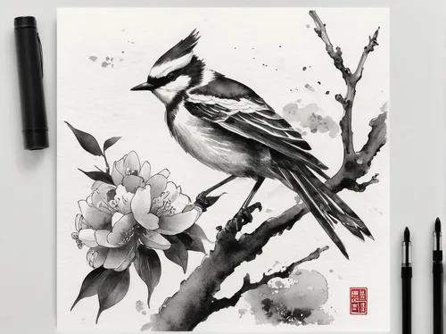 bird painting,flower and bird illustration,bird drawing,bird illustration,chestnut-backed chickadee,carolina chickadee,chickadee,chestnut sided warbler,sparrow bird,bird on branch,magnolia warbler,birds on branch,black capped chickadee,passer domesticus,birds on a branch,white throated sparrow,american tree sparrow,golden crowned kinglet,black and white warbler,pencil art,Illustration,Paper based,Paper Based 30