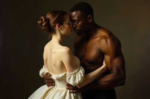 black couple,dancing couple,young couple,dancers,romantic portrait,oil painting