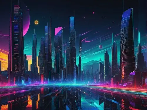 futuristic landscape,cityscape,fantasy city,scifi,futuristic,colorful city,cyberpunk,metropolis,sci - fi,sci-fi,alien world,vast,cyberspace,fantasy landscape,space art,sci fi,alien planet,neon arrows,sci fiction illustration,cities,Art,Artistic Painting,Artistic Painting 03