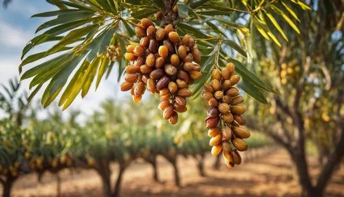 fresh dates on tree wide view in ,an almond tree with fruit hanging on it,argan trees,phytosanitary,argan tree,palmoil,date palm,maturino,Photography,General,Commercial