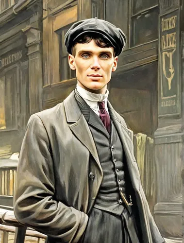 flat cap,atatürk,sherlock holmes,holmes,jozef pilsudski,banker,nikola,thames trader,stovepipe hat,david bates,oil painting,bellboy,frock coat,white-collar worker,oil painting on canvas,merchant,orlovsky,theoretician physician,gas lamp,oil on canvas