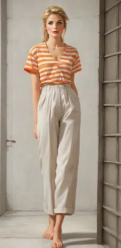 khnopff,inmate,trousers,dogtooth,a wax dummy,sprouse,segall,mime,menswear for women,horizontal stripes,pin stripe,trouser buttons,khakis,woman in menswear,pantaloon,womenswear,loose pants,mctighe,loungewear,mannikin,Digital Art,Poster