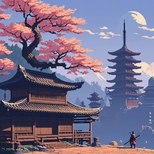 Pixel Art,japanese sakura background,kyoto,japan landscape,sakura background,chuseok,japanese shrine,sakura trees,japanese background,okami,asian architecture,hanhwa,myojin,tianxia,jinchuan,sakura tre