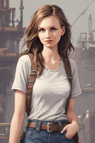 girl in overalls,annabeth,female worker,brigette,brakewoman,refinery,Digital Art,Pixel