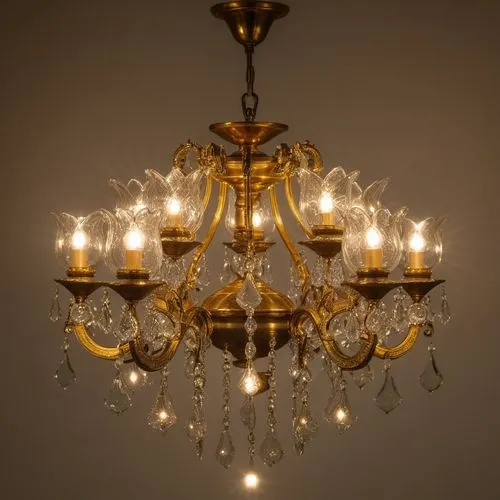 این لوستر را در فضای سالن پذیرایی قرار بده,chandelier with twelve lit candle holders and a light that reflects its crystal drops,chandelier,chandeliers,chandeliered,candelabra,ceiling light,foscarini,