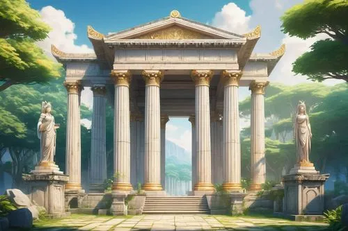 artemis temple,greek temple,temple of diana,roman temple,mausoleum ruins,pillars,three pillars,tempio,the ancient world,poseidons temple,panagora,ancient city,parnassus,marble palace,temple of hercules,doric columns,the ruins of the,columns,oratoria,celsus,Illustration,Japanese style,Japanese Style 03