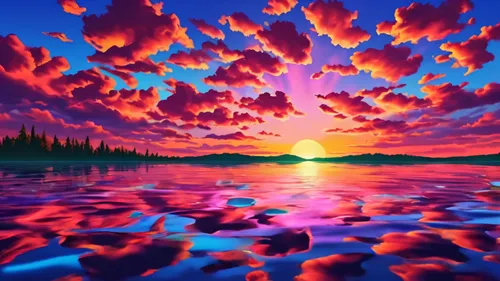 incredible sunset over the lake,landscape background,acid lake,purple landscape,colorful background,splendid colors,colorful water,mountain sunrise,background colorful,red sky,intense colours,volcanic lake,vibrant color,epic sky,heaven lake,atmosphere sunrise sunrise,full hd wallpaper,sky,coast sunset,evening lake,Conceptual Art,Daily,Daily 24