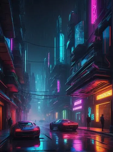 cyberpunk,neon arrows,cityscape,colorful city,alley,neon,alleyway,urban,neon lights,neon ghosts,neon coffee,metropolis,vapor,neon light,dusk,futuristic landscape,city at night,street canyon,fantasy city,80s,Art,Artistic Painting,Artistic Painting 05