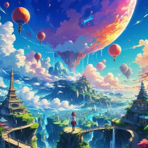 dream world,fantasy world,planetaria,fairy world,fantasy landscape,little world,Illustration,Japanese style,Japanese Style 03