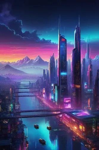 futuristic landscape,cityscape,colorful city,fantasy city,cyberpunk,city skyline,shanghai,futuristic,metropolis,evening city,skyline,chongqing,scifi,city cities,harbour city,city at night,city view,sky city,city scape,the city,Illustration,Abstract Fantasy,Abstract Fantasy 01