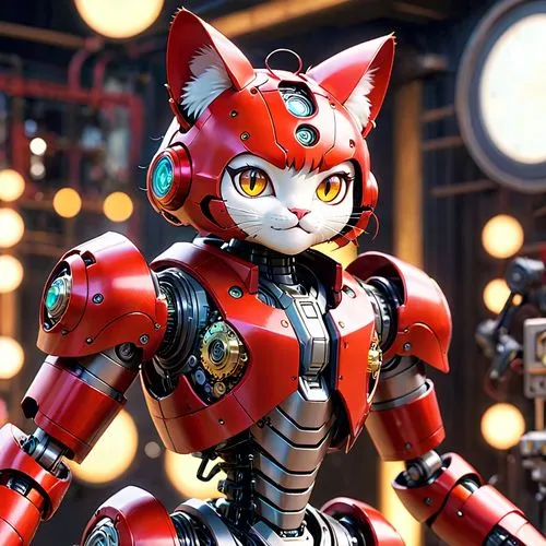 kotobukiya,chat bot,revoltech,redfox,red cat,minibot,model kit,robotics,cybernetics,fox,robotic,metal toys,robot,mecha,kitsune,toy photos,game figure,3d figure,bolt-004,red saber,Anime,Anime,Cartoon