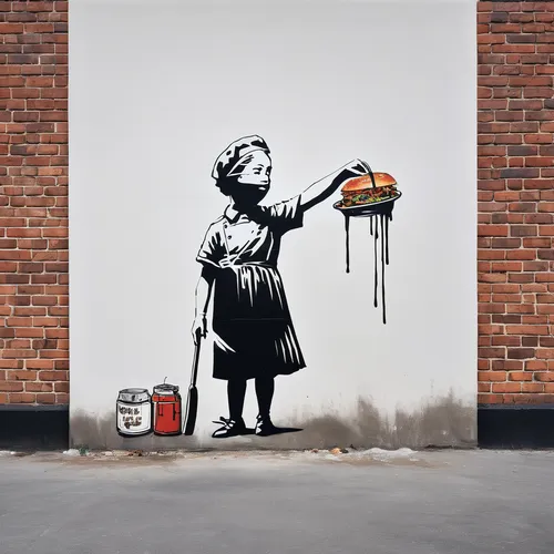 girl with bread-and-butter,woman with ice-cream,woman holding pie,urban art,urban street art,streetart,woman eating apple,street art,street artist,street artists,graffiti art,hunger,appetite,luther burger,wall sticker,food icons,suffragette,grafitti,wall paint,mary poppins,Conceptual Art,Graffiti Art,Graffiti Art 12