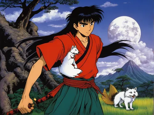 Imagine a fantasy adventure where Miroku and Inuyasha discover a hidden treasure and must outsmart a group of treasure hunters to protect it.,swordsman,anime japanese clothing,dragon of earth,howl,ani