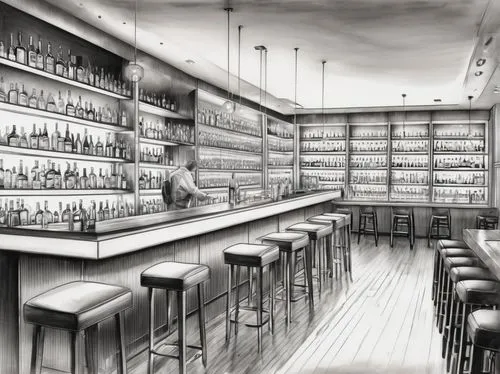 apothecary,liquor bar,wine bar,brandy shop,bar counter,bar,apothecaries,soda shop,pharmacy,druggist,druggists,perfumery,speakeasy,watercolor tea shop,pantry,enoteca,bellocq,pharmacie,barroom,pharmacia,Illustration,Black and White,Black and White 30