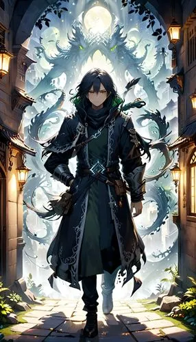 the wanderer,summoner,game illustration,magus,mage,apothecary,black crow,swordsman,black raven,monk,assassin,crow,robin hood,grimm reaper,bard,raven rook,nikko,merlin,pilgrim,hamelin,Anime,Anime,General