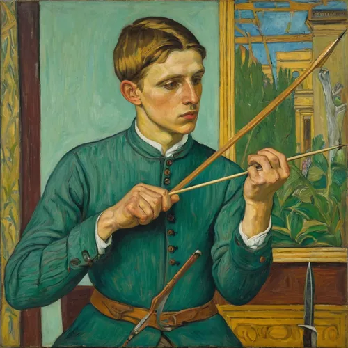 the flute,plucked string instrument,violin player,violinist,bowed string instrument,playing the violin,self-portrait,konstantin bow,violin bow,string instrument,tin whistle,a carpenter,bowed instrument,shepherd's staff,jew's harp,flute,trumpet folyondár,reed instrument,art nouveau frame,stringed bowed instrument,Art,Artistic Painting,Artistic Painting 07