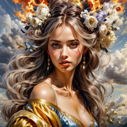 fantasy portrait,fantasy art,daenerys,golden crown,fantasy picture,fantasy woman,golden wreath,world digital painting,sigyn,golden flowers,diwata,tanith,golden unicorn,gold flower,liliana,ellinor,gold crown,sorceress,thyatira,tretchikoff