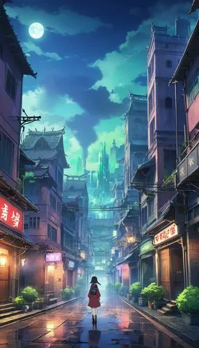 cloudstreet,touhou,sidestreet,sidestreets,monogatari,alley,ancient city,fantasy city,maplestory,jubei,world digital painting,inuyasha,cybertown,akko,alleyway,ruelle,akiba,wandering,mid-autumn festival,dusk background,Illustration,Japanese style,Japanese Style 03