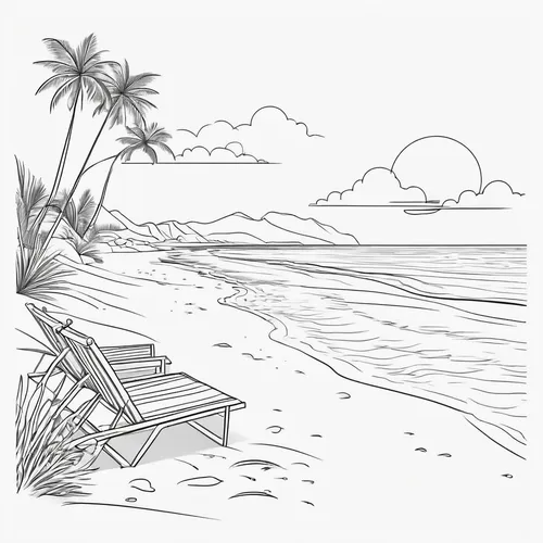 coloring page,summer line art,beach furniture,coloring pages,deckchair,beach chair,beach chairs,beach landscape,dream beach,background vector,hand-drawn illustration,summer clip art,line drawing,beach background,deckchairs,sunlounger,beach scenery,deck chair,line-art,sunrise beach,Illustration,Black and White,Black and White 04