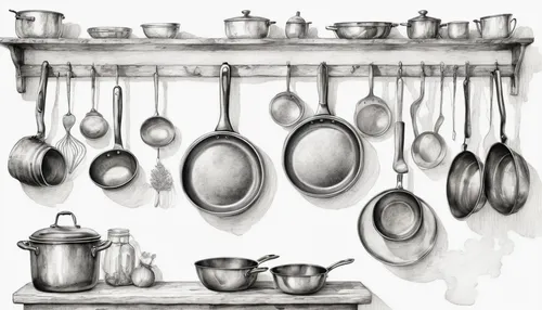 cookware and bakeware,kitchenware,kitchen tools,cooking utensils,pots and pans,kitchen utensils,kitchen equipment,utensils,baking equipments,kitchen shop,baking tools,plate shelf,household silver,cookery,ladles,cooking book cover,dish storage,saucepan,tableware,food and cooking,Illustration,Black and White,Black and White 35