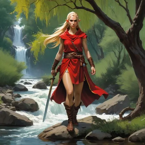 fantasy picture,red tunic,elona,female warrior,krietor,lyse,Conceptual Art,Oil color,Oil Color 04