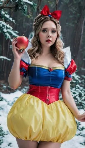 snow white,fairy tale character,little red riding hood,woman eating apple,veruca,transadelaide,Illustration,Realistic Fantasy,Realistic Fantasy 46