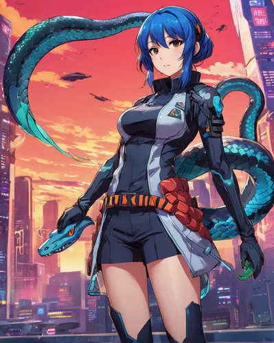 blue snake,aqua,sea snake,coral snake,medusa,meteora,medusa gorgon,hatsune miku,groundsnake,sanya,honolulu,kotobukiya,magna,drexel,lechona,cobra,tentacle,miku,wiz,cg artwork,Illustration,Japanese style,Japanese Style 03