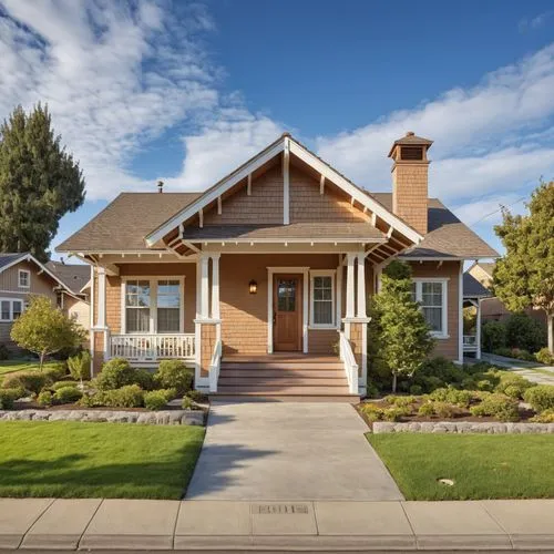 a small brown house with white trim and a covered porch,house purchase,zillow,bungalow,homeadvisor,mid century house,two story house,Photography,General,Realistic