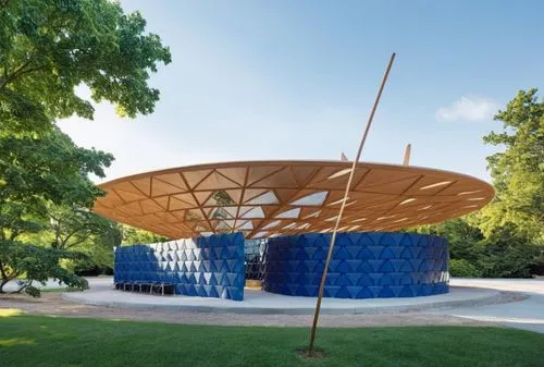 an unusual building with several curved blue structures,acconci,cern,steel sculpture,decordova,gazebos,documenta,Illustration,Children,Children 02