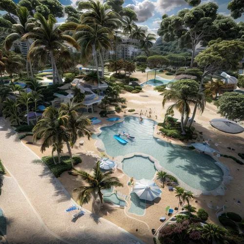 resort,tropical island,diamond lagoon,beach resort,3d rendering,sandpiper bay,holiday complex,seaside resort,palm garden,outdoor pool,water park,royal palms,iberostar,golf resort,artificial islands,hotel complex,the palm,artificial island,swimming pool,hotel riviera