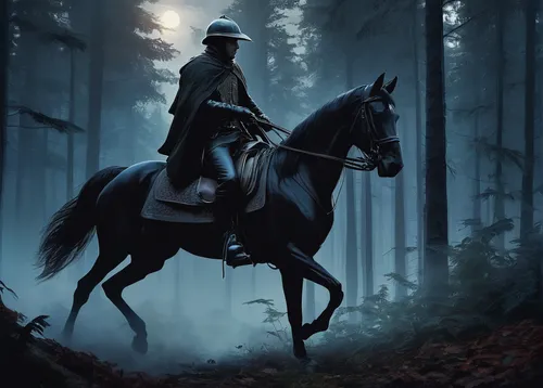 black horse,horseman,man and horses,bronze horseman,horseback,black forest,western riding,equestrian,the wanderer,riderless,horse herder,chasseur,black shepherd,ranger,endurance riding,black hat,arabian horse,cavalry,fantasy picture,bram stoker,Conceptual Art,Fantasy,Fantasy 11