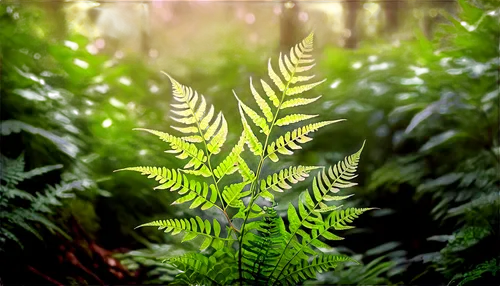 Fern, green leaves, delicate fronds, soft focus, natural light, 3/4 composition, shallow depth of field, warm color tone, cinematic lighting, morning dew, forest floor, lush surroundings.,fern plant,f