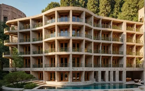 the curved building is made out of stone,mahdavi,kifissia,pedrera,escala,condominia,casalesi,Photography,General,Natural