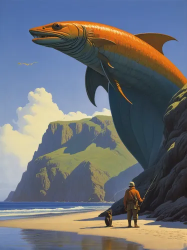 marine reptile,moray,giant fish,big-game fishing,angler,giant dolphin,cuthulu,giant lizard,cynorhodon,fish-surgeon,pot whale,whale,god of the sea,fisherman,salmon-like fish,whales,kelpie,scale lizards,casting (fishing),merfolk,Conceptual Art,Sci-Fi,Sci-Fi 15