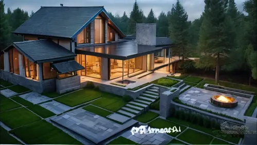 3d rendering,modern house,grass roof,roof landscape,chalet,beautiful home