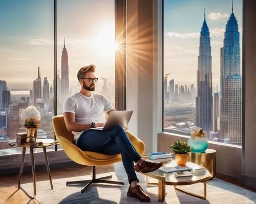 man with a computer,smartsuite,telecommuting,modern office,remote work,telecommute,telecommuter,blur office background,work from home,work at home,dubai,inntrepreneur,advertising figure,men sitting,mubadala,workspaces,entreprenuers,ventureone,bizinsider,wonderworker,Illustration,Realistic Fantasy,Realistic Fantasy 20