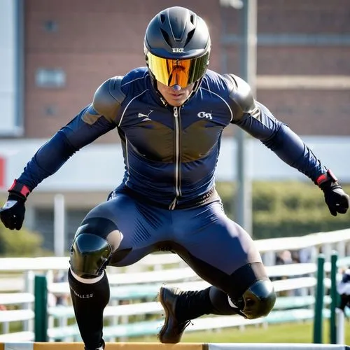 a man in a blue suit doing tricks on a skateboard,equestrian sport,schuberth,azizulhasni,dettori,keirin,accelerate