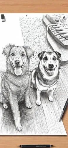 宠物狗狗，针管笔线稿绘画,dog drawing,dog illustration,dog line art,corgis,two dogs,pencil art,pencil drawing,to draw,three dogs,pencil drawings,working terrier,pet portrait,dog frame,pencil frame,graphite,pencil 