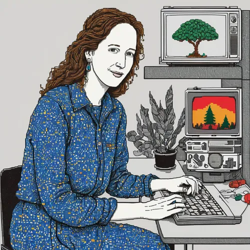 women in technology,pam trees,girl at the computer,computer addiction,illustrator,forest workplace,laurel cherry,blogs of moms,author,digital illustration,remote work,portrait of christi,book illustration,work at home,computer program,women's novels,computational thinking,rhonda rauzi,an investor,sci fiction illustration,Illustration,Retro,Retro 20