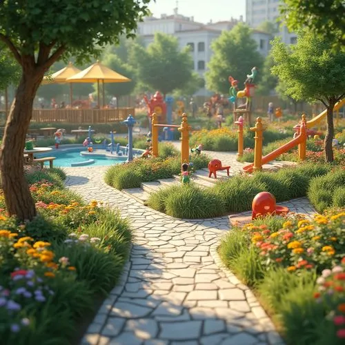 flowerbeds,flower bed,flower garden,sake gardens,urban park,3d render,summer border,bloomgarden,spring garden,3d rendered,yellow garden,landscaping,flowerbed,nature garden,garden of plants,climbing garden,render,garden bench,pathway,city park,Photography,General,Realistic