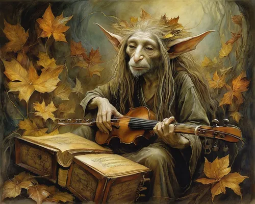 art bard,itinerant musician,psaltery,musician,bard,dulcimer,cellist,cavaquinho,violin player,folk music,musical rodent,cello,wood elf,harp player,string instrument,banjo player,buskin,stringed instrument,fantasy portrait,shamanic,Illustration,Realistic Fantasy,Realistic Fantasy 14