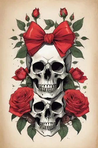 floral skull,rosevelt,way of the roses,skull allover,red roses,jolly roger,Illustration,Paper based,Paper Based 07