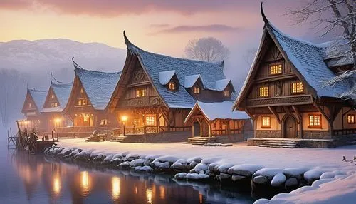 winter village,santa's village,alpine village,wooden houses,winter house,christmas landscape,winterplace,half-timbered houses,snow landscape,winter landscape,snowy landscape,zakopane,elves country,mountain village,winter magic,korean village snow,stave church,netherland,gingerbread houses,mountain settlement,Conceptual Art,Sci-Fi,Sci-Fi 19