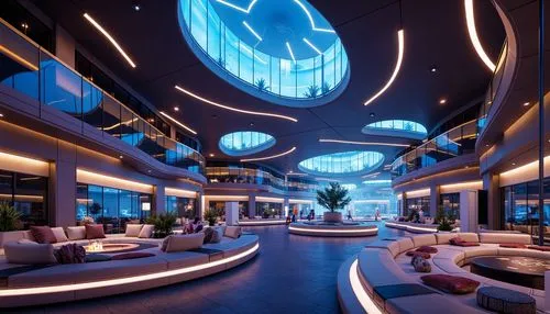 spaceship interior,largest hotel in dubai,nightclub,yacht exterior,luxury hotel,on a yacht,cruise ship,ufo interior,futuristic architecture,lounges,jumeirah,hotel w barcelona,yacht,intercontinental,penthouses,cruises,lobby,silversea,futuristic art museum,luxury home interior