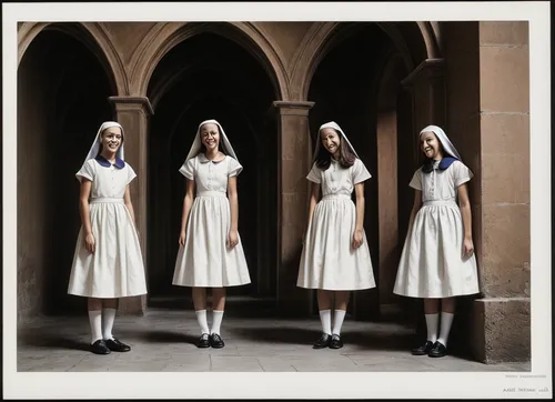 Three models in the convent.,nuns,postulants,novitiate,monjas,nunnery,womenpriests,nunsense,ursulines,monastic,priests,handmaidens,communicants,benedictines,carmelites,carmelite order,cloistered,prior