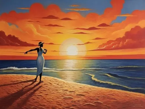 sunset in africa ,man at the sea,oil painting on canvas,oil painting,art painting,girl on the dune,oil on canvas,painting technique,sunset beach,sunrise beach,el mar,beach landscape,sun and sea,dubbel