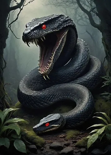 venomous snake,black snake,serpent,red bellied black snake,rock python,anaconda,rat snake,african house snake,eastern indigo snake,basilisk,pointed snake,thunder snake,venomous,rattlesnake,snake's head,boa constrictor,black dragon,grass snake,emperor snake,constrictor,Illustration,Paper based,Paper Based 29