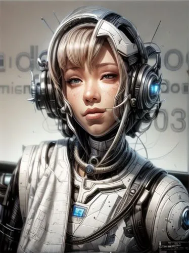 echo,cyborg,operator,cybernetics,scifi,sci fiction illustration,sci fi,vector girl,bjork,sci - fi,sci-fi,headset,humanoid,orbital,robotic,drone operator,robot icon,orbit,telephone operator,robot in space