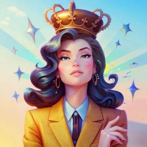 there is a girl wearing a crown on her head,crown icons,tropico,set of cosmetics icons,eldena,golden crown,queen,Common,Common,Cartoon